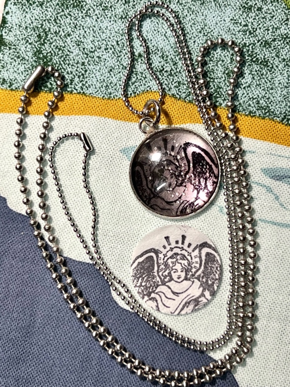 Guardian Angel Art Under Magnifying Glass Pendant Necklac